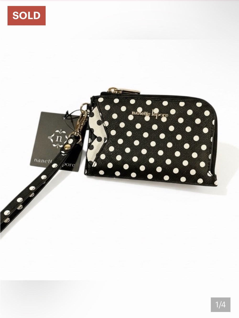 Nanette Lepore Black & White Polka Dot Wristlet Card Case - Picture 8 of 11